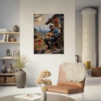 Cadre Bluesman jouant de la guitare sur son porche bluesman jouant de la guitaire sur son porche