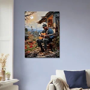 bluesman jouant de la guitaire sur son porche