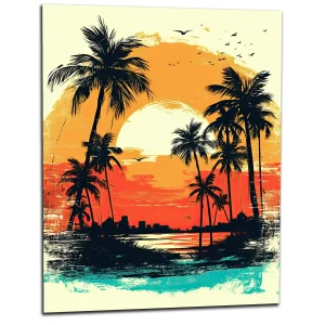 Coucher de soleil sur Miami, plage et palmiers