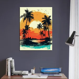 Cadre Coucher de soleil sur Miami, plage et palmiers coucher de soleil sur miami, plage et palmiers