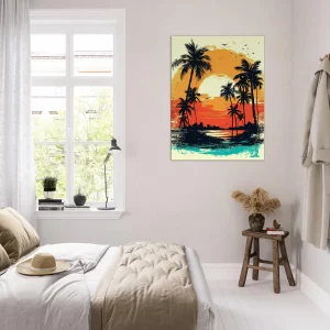 Cadre Coucher de soleil sur Miami, plage et palmiers coucher de soleil sur miami, plage et palmiers