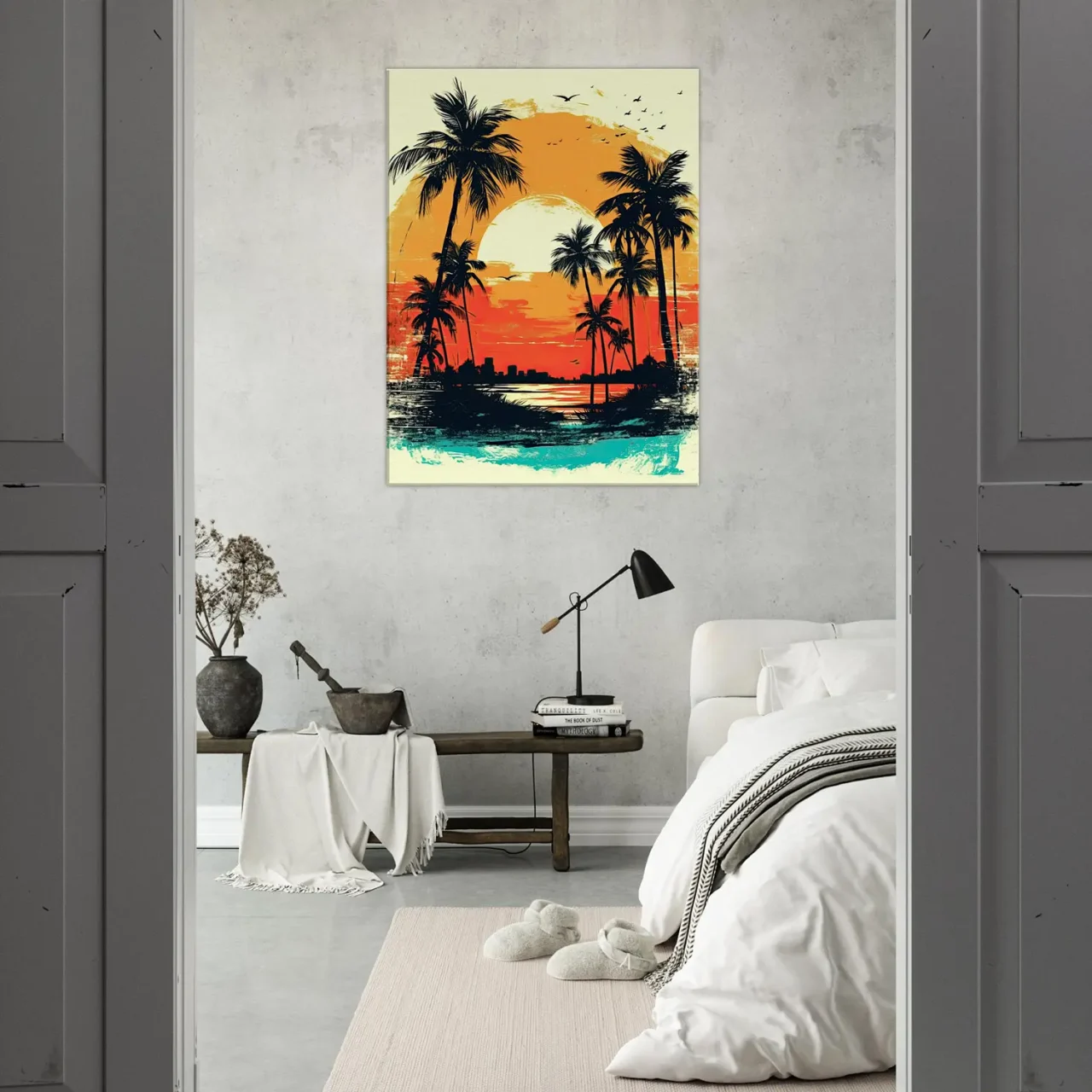 Cadre Coucher de soleil sur Miami, plage et palmiers coucher de soleil sur miami, plage et palmiers