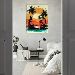 Cadre Coucher de soleil sur Miami, plage et palmiers coucher de soleil sur miami, plage et palmiers