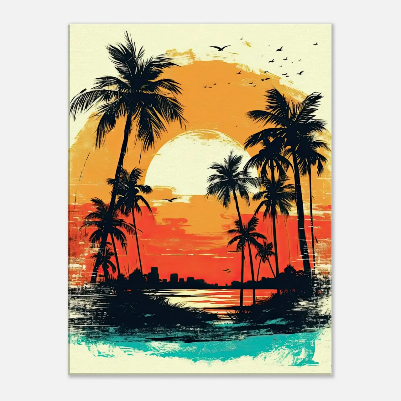 Cadre Coucher de soleil sur Miami, plage et palmiers coucher de soleil sur miami, plage et palmiers