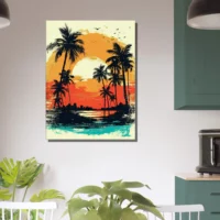 Cadre Coucher de soleil sur Miami, plage et palmiers coucher de soleil sur miami, plage et palmiers