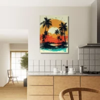 Cadre Coucher de soleil sur Miami, plage et palmiers coucher de soleil sur miami, plage et palmiers