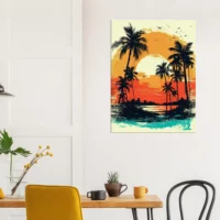 Cadre Coucher de soleil sur Miami, plage et palmiers coucher de soleil sur miami, plage et palmiers