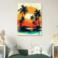 Cadre Coucher de soleil sur Miami, plage et palmiers coucher de soleil sur miami, plage et palmiers