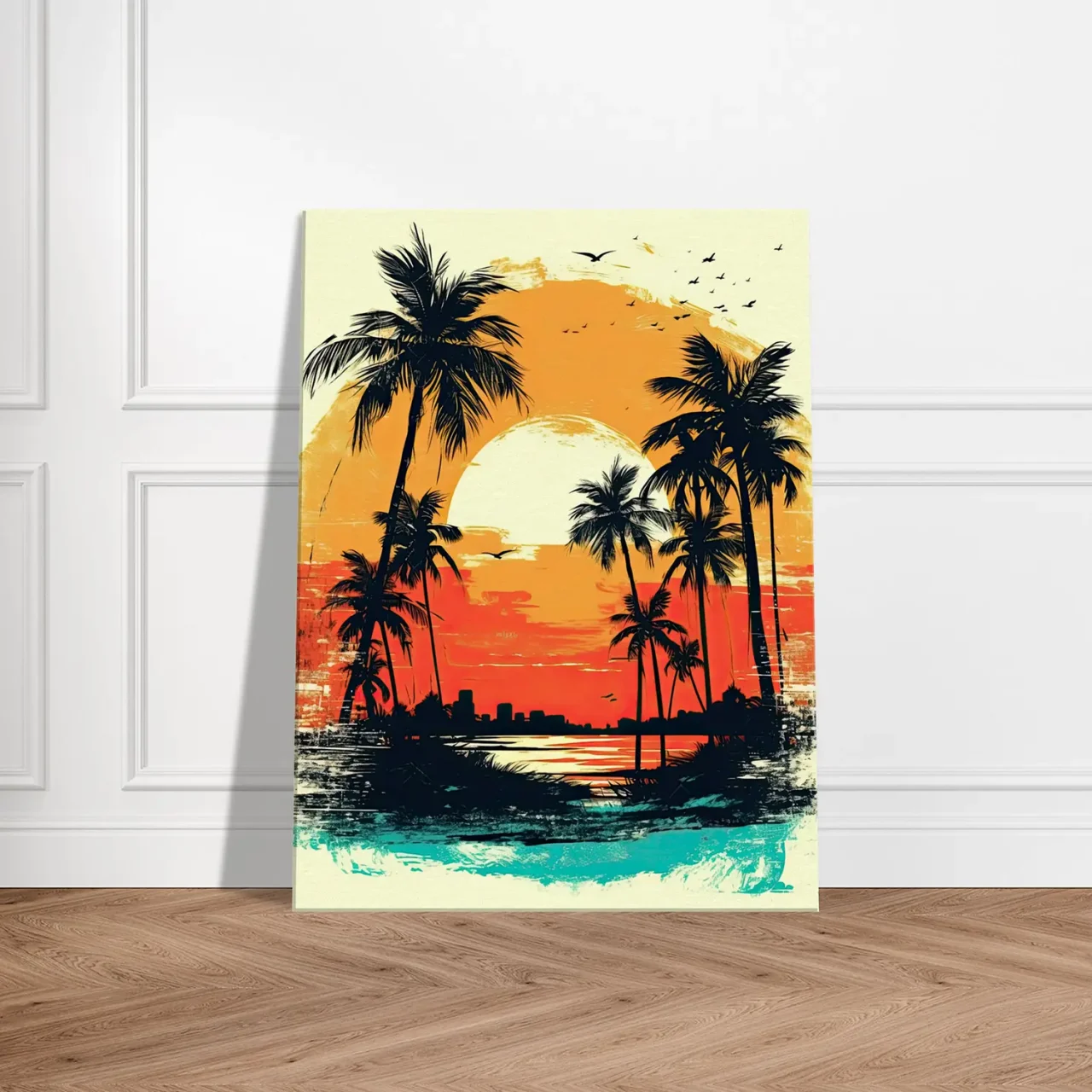 Cadre Coucher de soleil sur Miami, plage et palmiers coucher de soleil sur miami, plage et palmiers