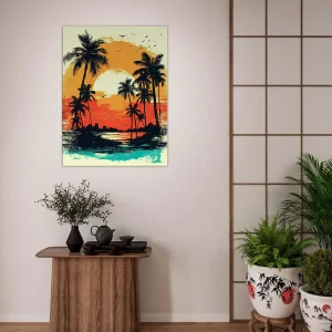 Cadre Coucher de soleil sur Miami, plage et palmiers coucher de soleil sur miami, plage et palmiers
