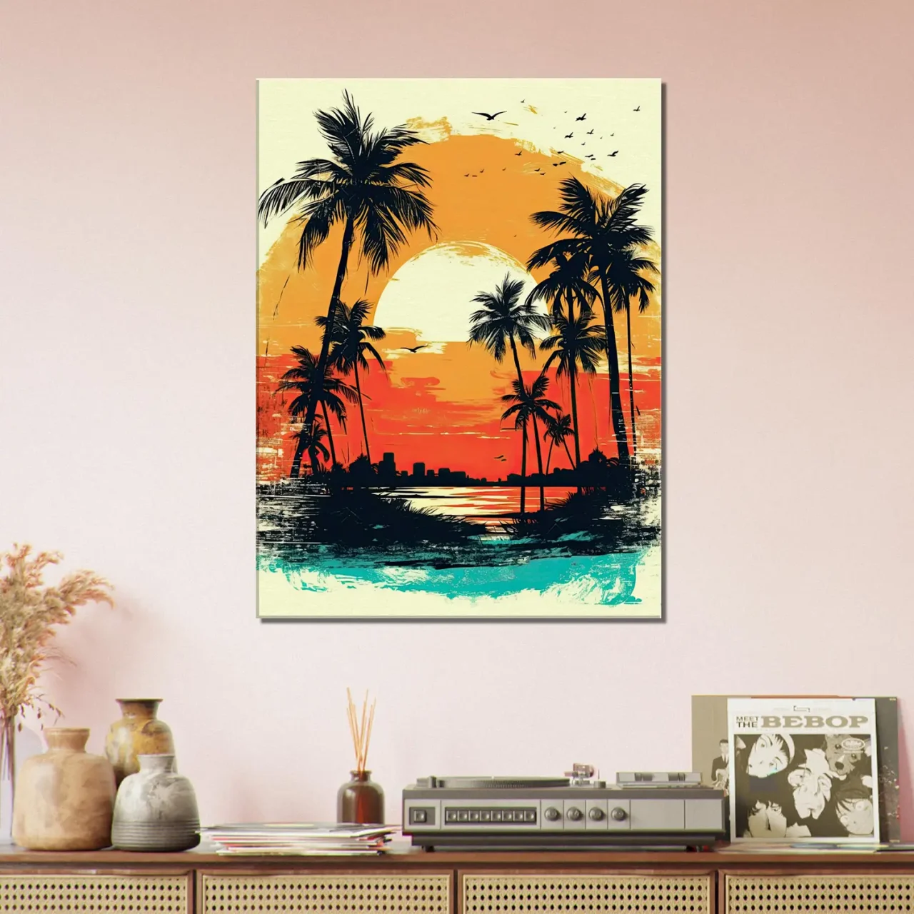 Cadre Coucher de soleil sur Miami, plage et palmiers coucher de soleil sur miami, plage et palmiers