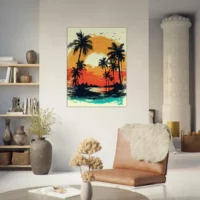 Cadre Coucher de soleil sur Miami, plage et palmiers coucher de soleil sur miami, plage et palmiers