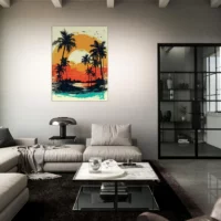 Cadre Coucher de soleil sur Miami, plage et palmiers coucher de soleil sur miami, plage et palmiers