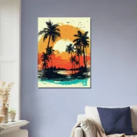 Cadre Coucher de soleil sur Miami, plage et palmiers coucher de soleil sur miami, plage et palmiers