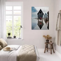 inondation en asie et parapluie rouge