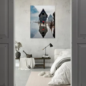 inondation en asie et parapluie rouge