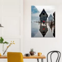 inondation en asie et parapluie rouge