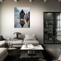 inondation en asie et parapluie rouge