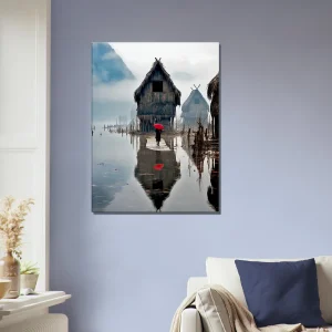 inondation en asie et parapluie rouge