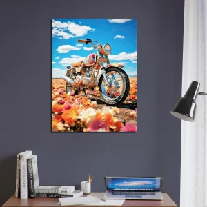 Cadre moto colorée sur tapis de fleurs moto colorée sur tapis de fleurs