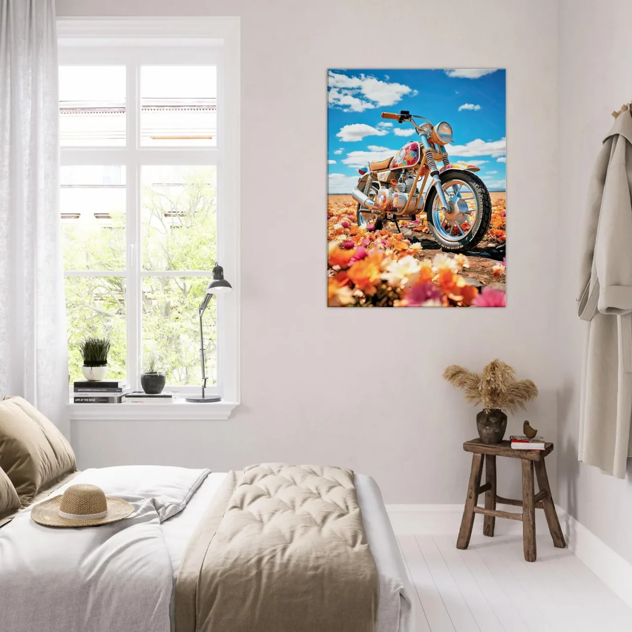 Cadre moto colorée sur tapis de fleurs moto colorée sur tapis de fleurs