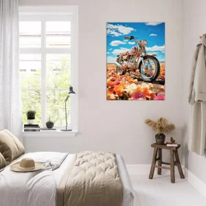 Cadre moto colorée sur tapis de fleurs moto colorée sur tapis de fleurs