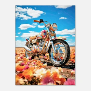 Cadre moto colorée sur tapis de fleurs