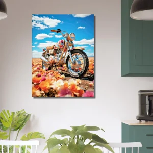 Cadre moto colorée sur tapis de fleurs moto colorée sur tapis de fleurs