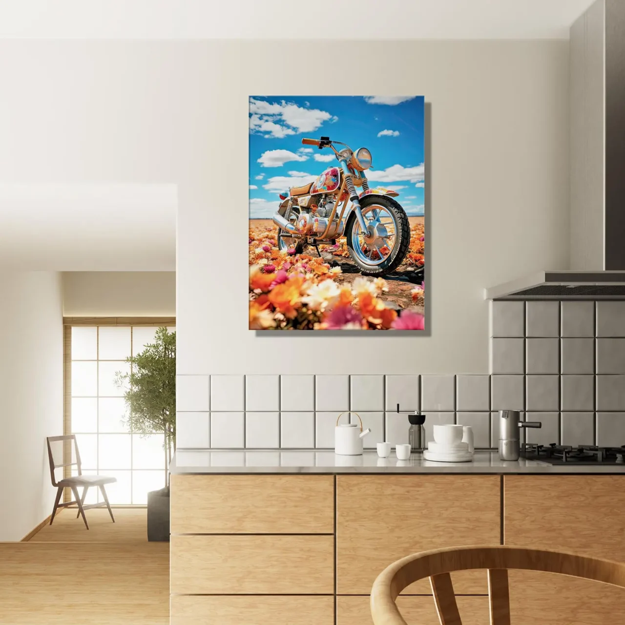 Cadre moto colorée sur tapis de fleurs moto colorée sur tapis de fleurs