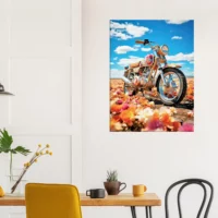 Cadre moto colorée sur tapis de fleurs moto colorée sur tapis de fleurs