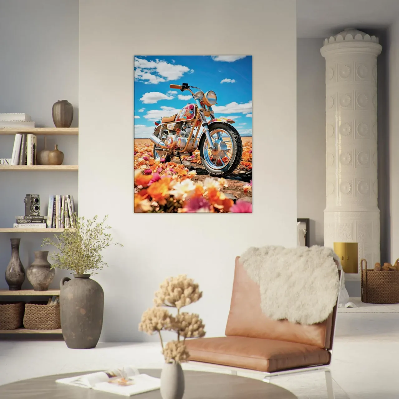 Cadre moto colorée sur tapis de fleurs moto colorée sur tapis de fleurs