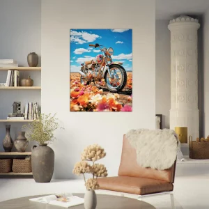 Cadre moto colorée sur tapis de fleurs moto colorée sur tapis de fleurs