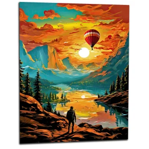 Paysage de montagne et montgolfière