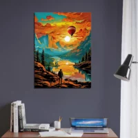 paysage de montagne et montgolfière