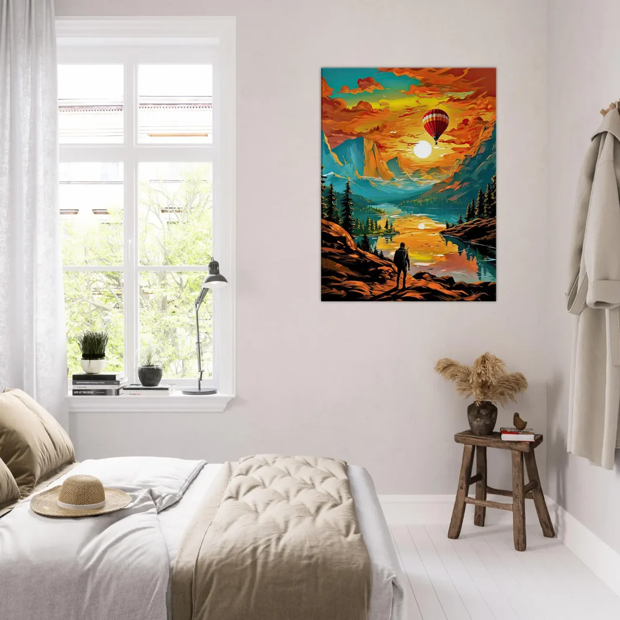 paysage de montagne et montgolfière