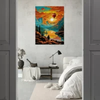 paysage de montagne et montgolfière