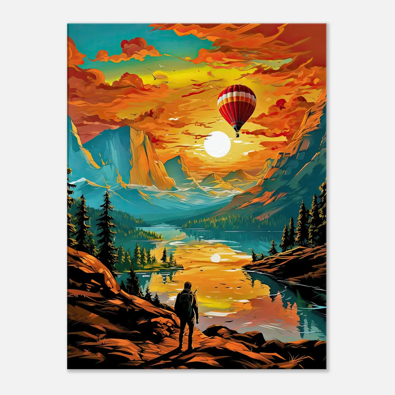 paysage de montagne et montgolfière