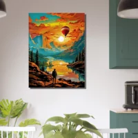 paysage de montagne et montgolfière