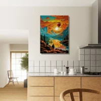 paysage de montagne et montgolfière