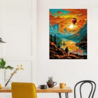 paysage de montagne et montgolfière