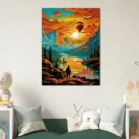 paysage de montagne et montgolfière