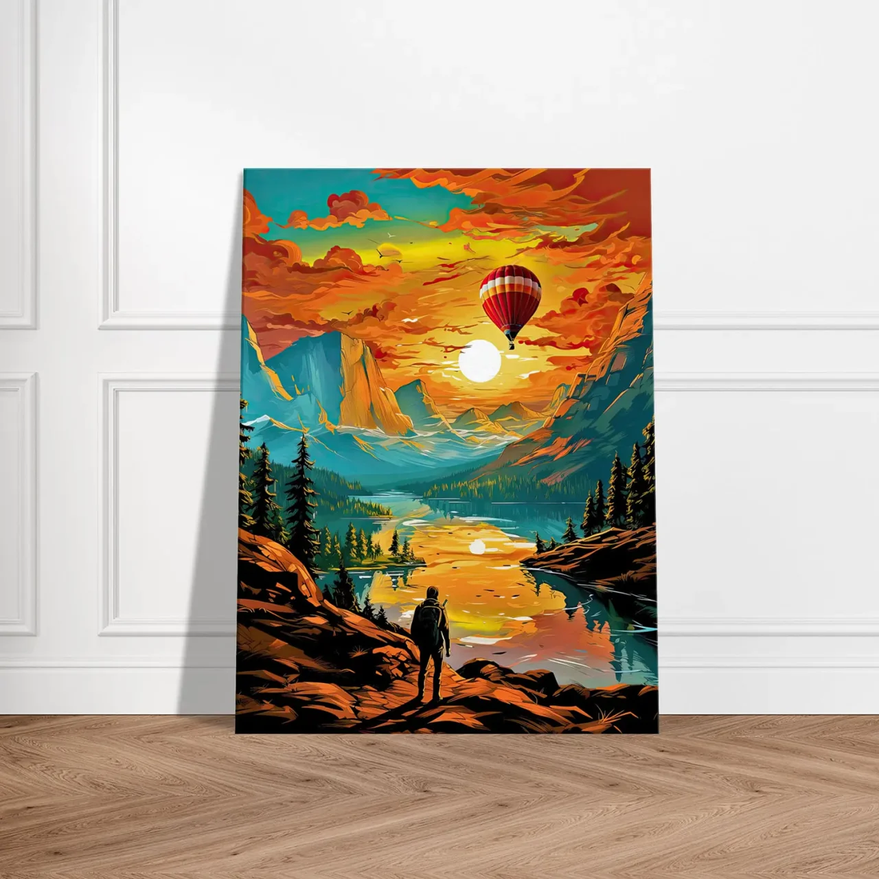 paysage de montagne et montgolfière