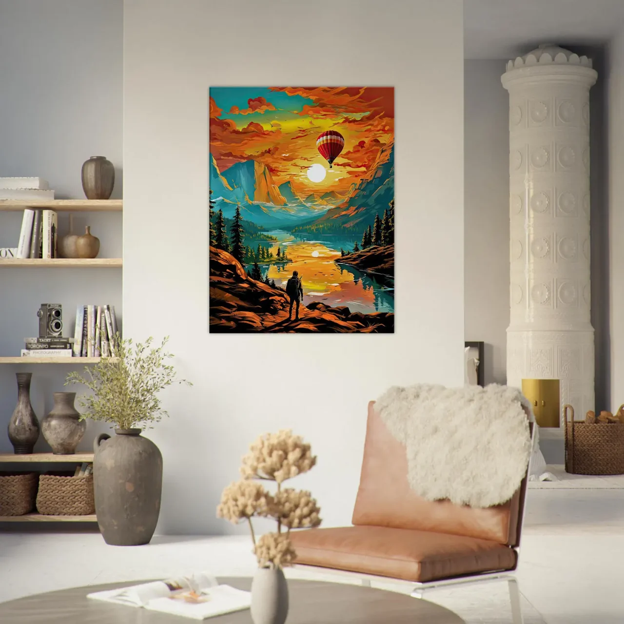 paysage de montagne et montgolfière