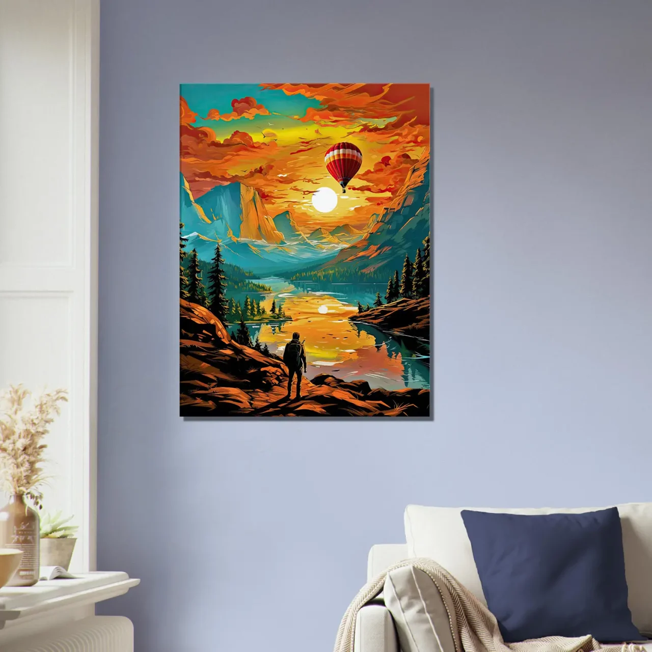 paysage de montagne et montgolfière
