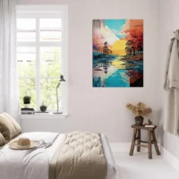 Paysage lac, nuages et soleil surréaliste pastel paysage lac, nuages et soleil surréaliste pastel