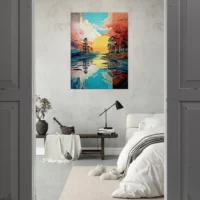 Paysage lac, nuages et soleil surréaliste pastel paysage lac, nuages et soleil surréaliste pastel