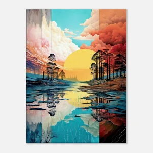 Paysage lac, nuages et soleil surréaliste pastel paysage lac, nuages et soleil surréaliste pastel