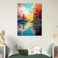 Paysage lac, nuages et soleil surréaliste pastel paysage lac, nuages et soleil surréaliste pastel