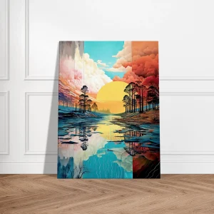 Paysage lac, nuages et soleil surréaliste pastel paysage lac, nuages et soleil surréaliste pastel
