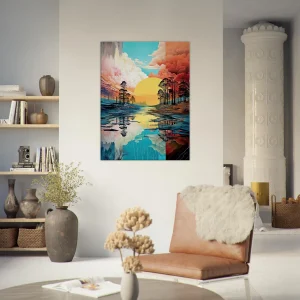 Paysage lac, nuages et soleil surréaliste pastel paysage lac, nuages et soleil surréaliste pastel